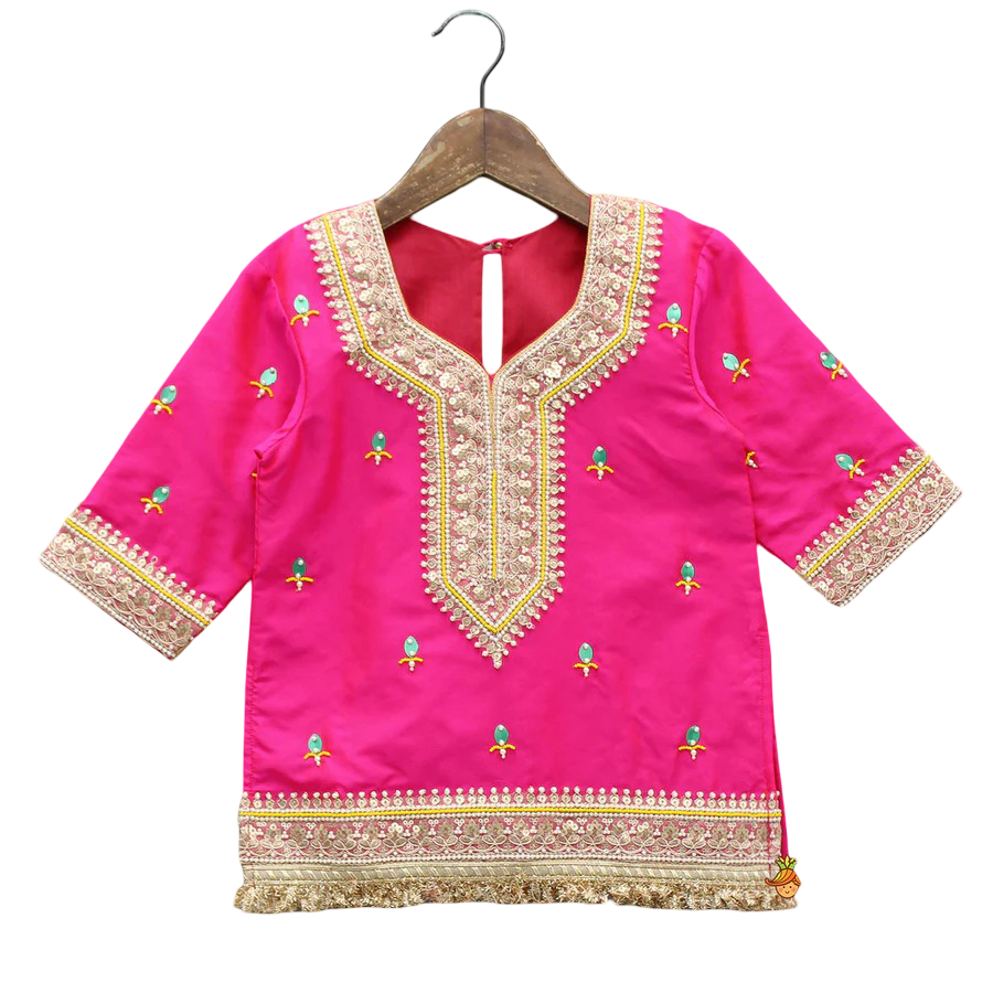 Orange Radiance: Beaded Lace Kurti with Lehenga & Dupatta