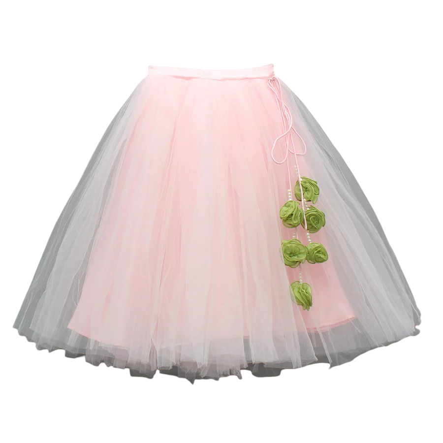 Blossom Charm Tulle Lehenga Set with Floral Embroidery & Elegant Net Cuffs