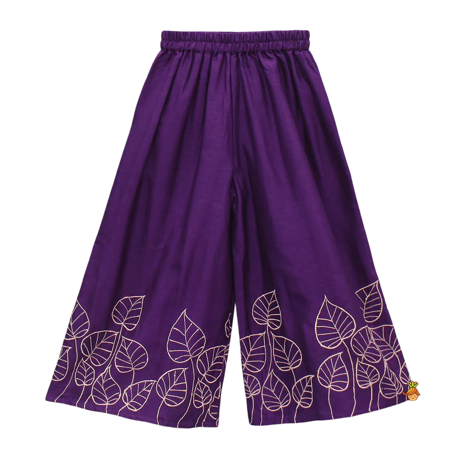 Leaf Elegance: Embroidered Kurti Set with Palazzo & Dupatta