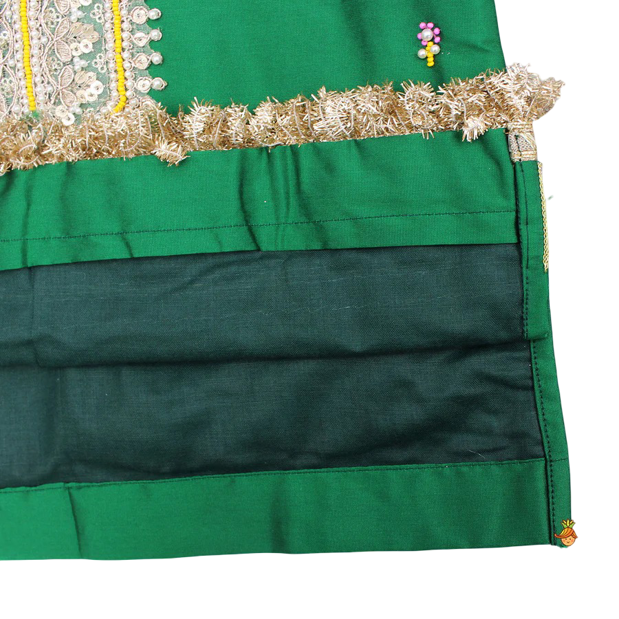 Green Charm: Lace Kurti with Coordinated Salwar & Dupatta