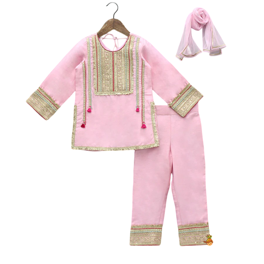 Petal Charm: Lace Kurti with Pant & Sheer Dupatta