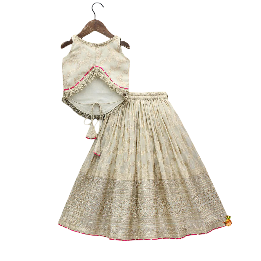 Petal Charm Lace Top with Glimmering Lehenga