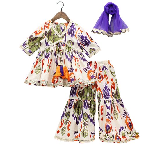 Designer Multicolour Kurti & Sharara with Tassel Accents