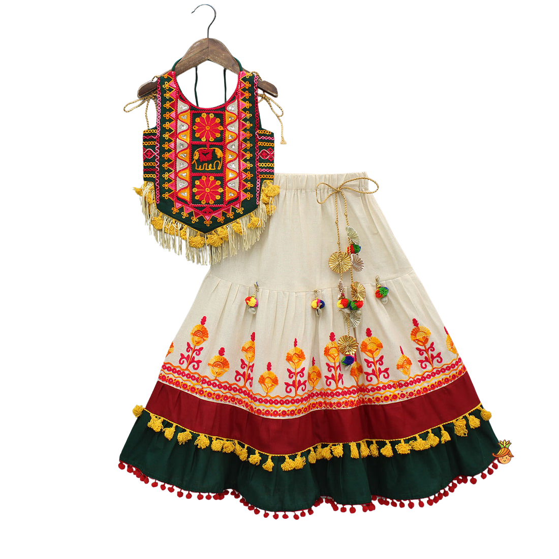 Stylish Thread Work Halter Top with Lehenga