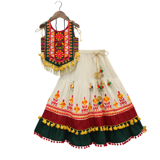 Stylish Thread Work Halter Top with Lehenga