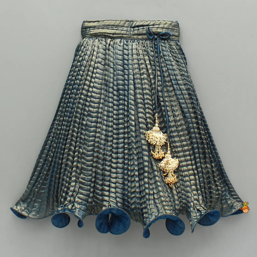 Twilight Spark: Blue Shimmery Halter Neck Top & Lehenga