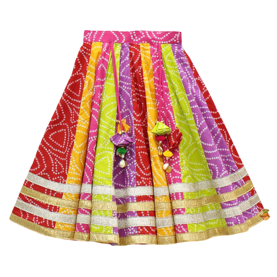 Colorful Tiered Top & Multicolor Bandhani Lehenga Set