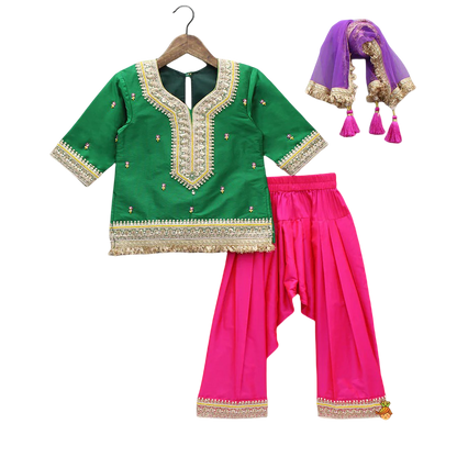 Green Charm: Lace Kurti with Coordinated Salwar & Dupatta