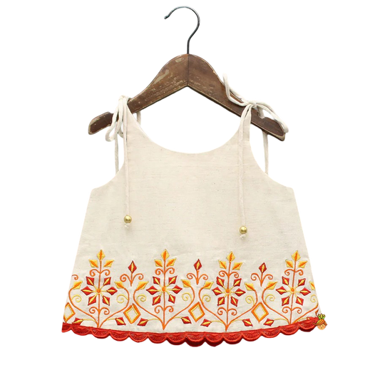 Twirl & Bloom: Tie-Up Strappy Embroidered Top with Tiered Lehenga