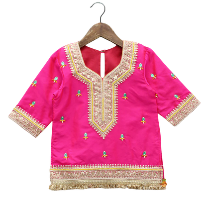 Orange Radiance: Beaded Lace Kurti with Lehenga & Dupatta
