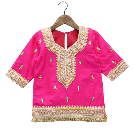 Orange Radiance: Beaded Lace Kurti with Lehenga & Dupatta