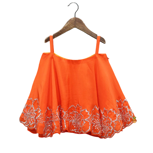 Sunset Charm: Orange Strappy Kurti with Palazzo & Dupatta
