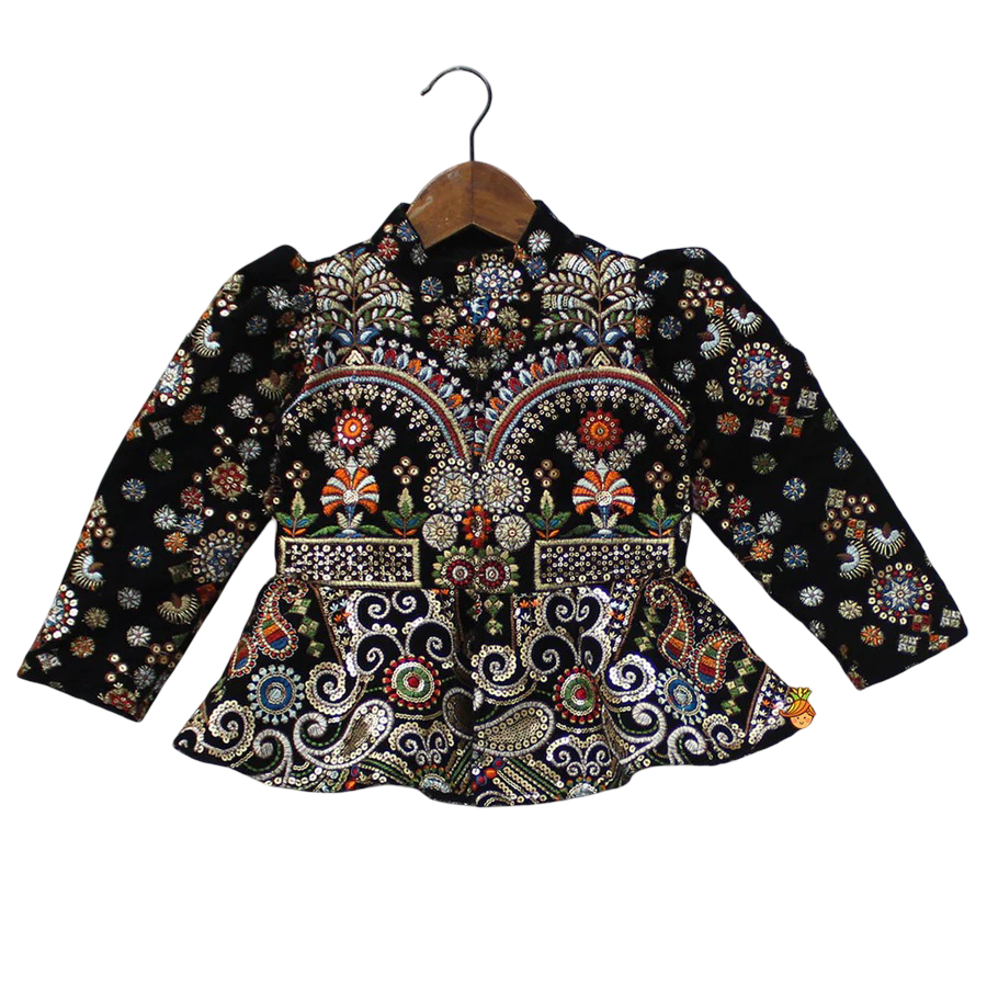 Midnight Elegance: Black Velvet Top & Gota Lace Lehenga