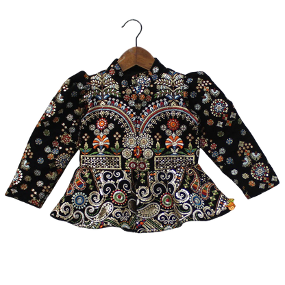 Midnight Elegance: Black Velvet Top & Gota Lace Lehenga