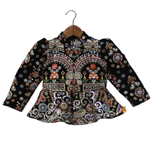 Midnight Elegance: Black Velvet Top & Gota Lace Lehenga