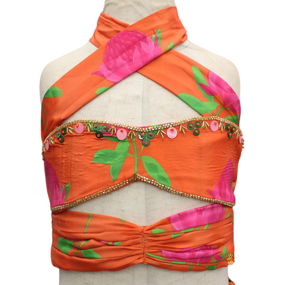 Floral Grace: Drape-Detail Printed Top & Lehenga