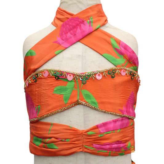 Floral Grace: Drape-Detail Printed Top & Lehenga
