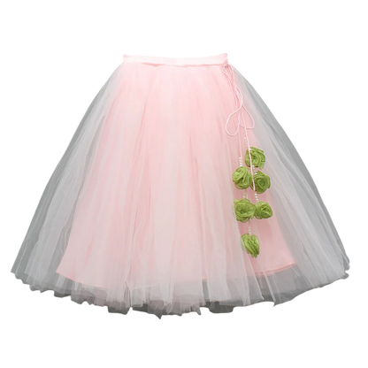 Blossom Charm Tulle Lehenga Set with Floral Embroidery & Elegant Net Cuffs