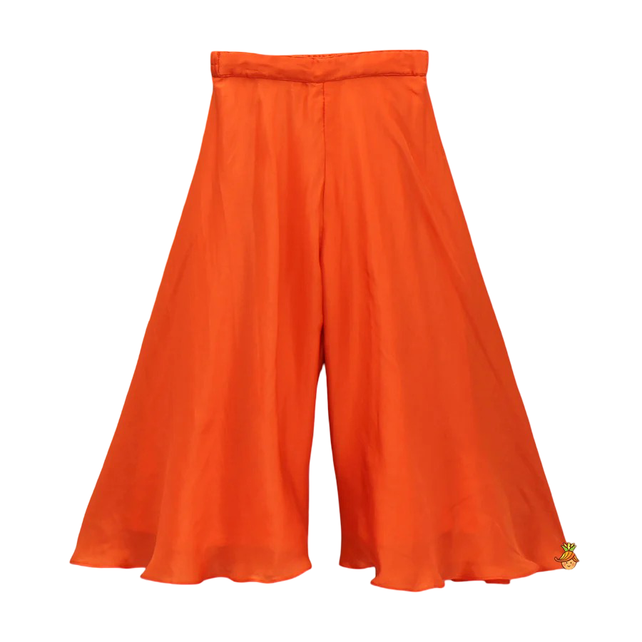 Sunset Charm: Orange Strappy Kurti with Palazzo & Dupatta