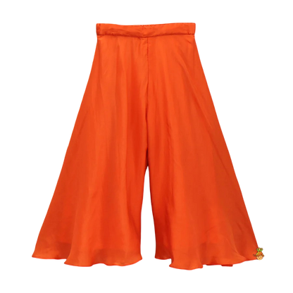 Sunset Charm: Orange Strappy Kurti with Palazzo & Dupatta