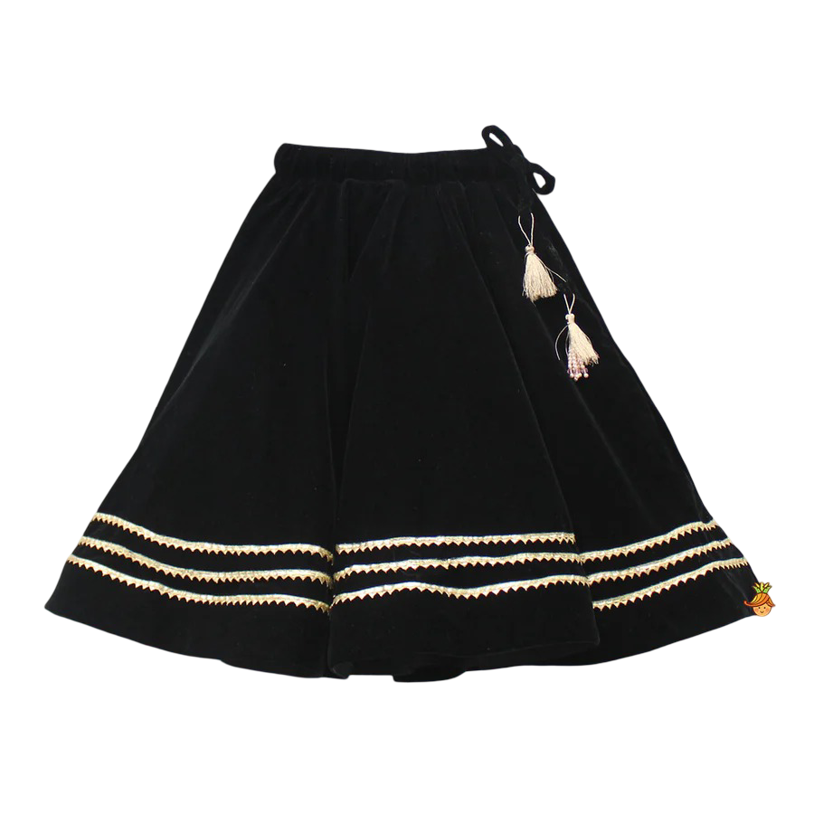 Midnight Elegance: Black Velvet Top & Gota Lace Lehenga