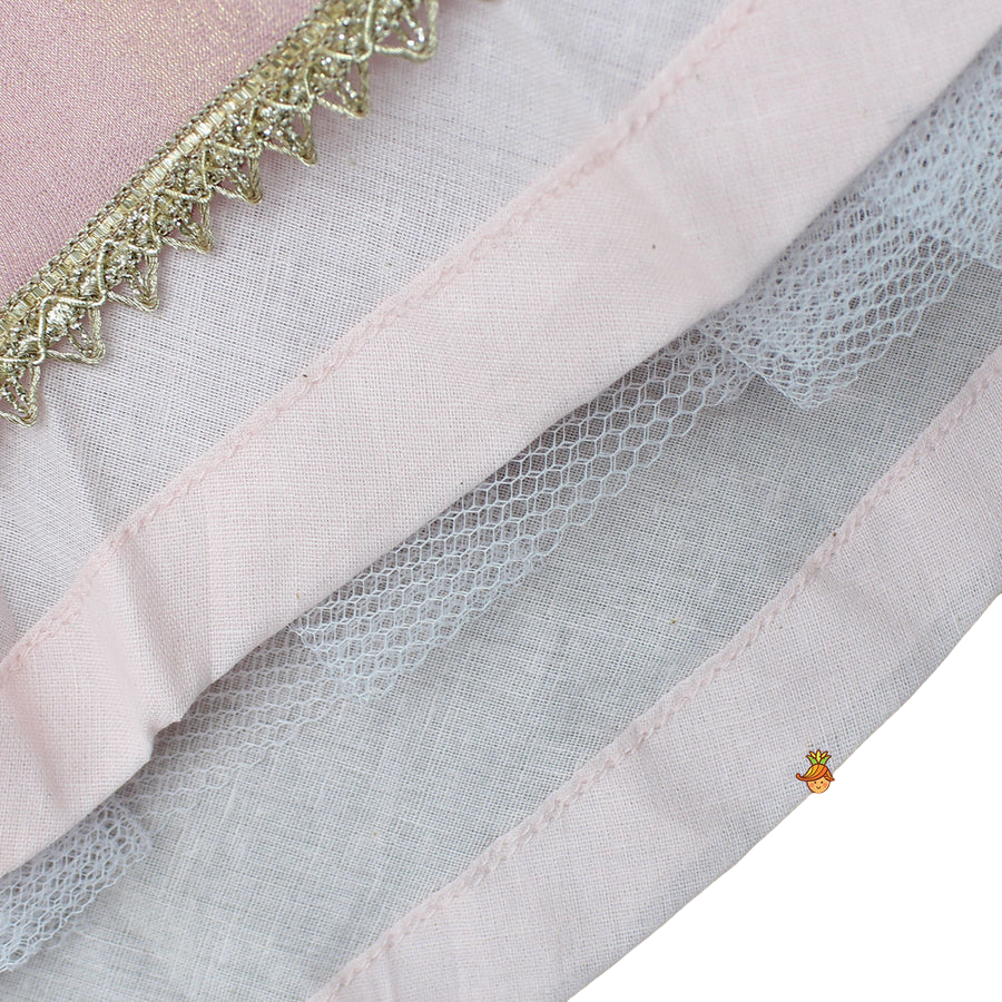 Blush Glam: Cut Dana Embroidered Pink Shimmer Top & Lehenga with Net Dupatta