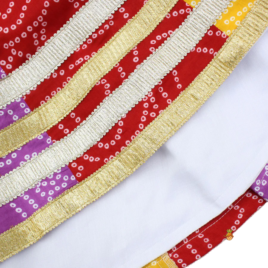 Colorful Tiered Top & Multicolor Bandhani Lehenga Set