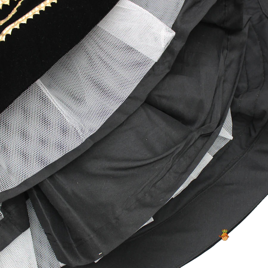Midnight Elegance: Black Velvet Top & Gota Lace Lehenga