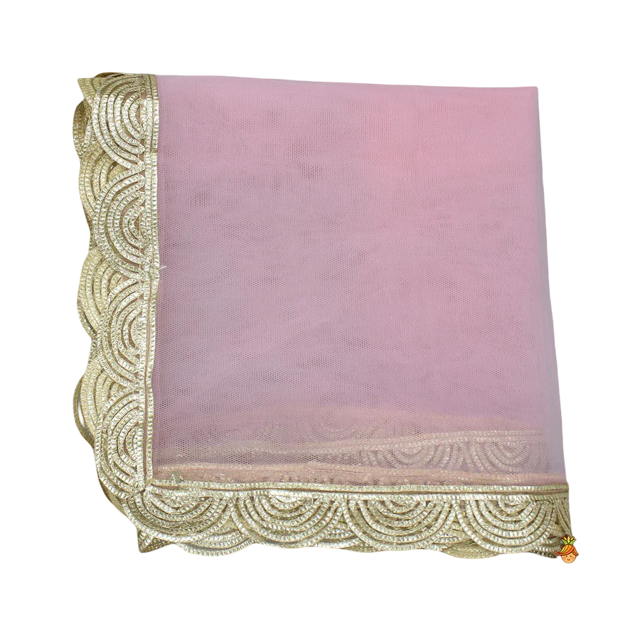 Blush Glam: Cut Dana Embroidered Pink Shimmer Top & Lehenga with Net Dupatta