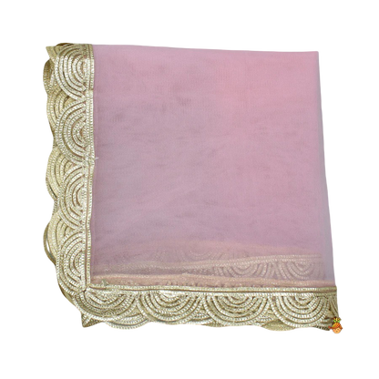 Blush Glam: Cut Dana Embroidered Pink Shimmer Top & Lehenga with Net Dupatta
