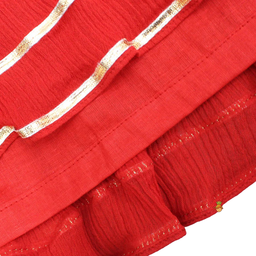 Twirl & Bloom: Tie-Up Strappy Embroidered Top with Tiered Lehenga