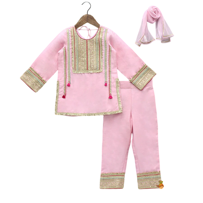 Petal Charm: Lace Kurti with Pant & Sheer Dupatta