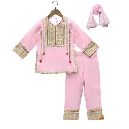 Petal Charm: Lace Kurti with Pant & Sheer Dupatta