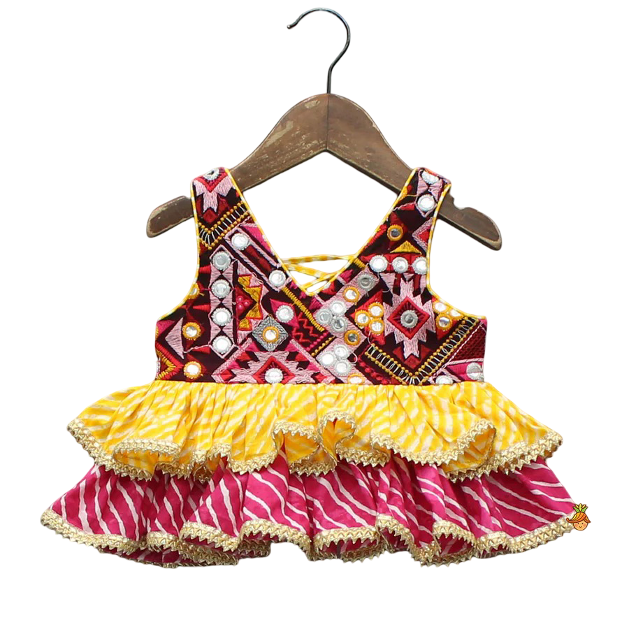 Colorful Tiered Top & Multicolor Bandhani Lehenga Set