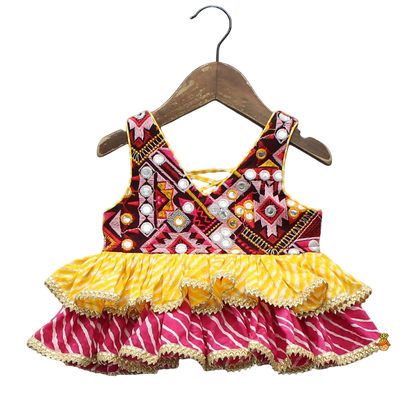Colorful Tiered Top & Multicolor Bandhani Lehenga Set
