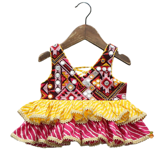 Colorful Tiered Top & Multicolor Bandhani Lehenga Set