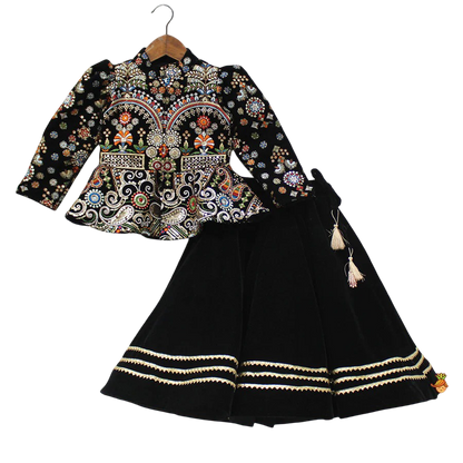 Midnight Elegance: Black Velvet Top & Gota Lace Lehenga