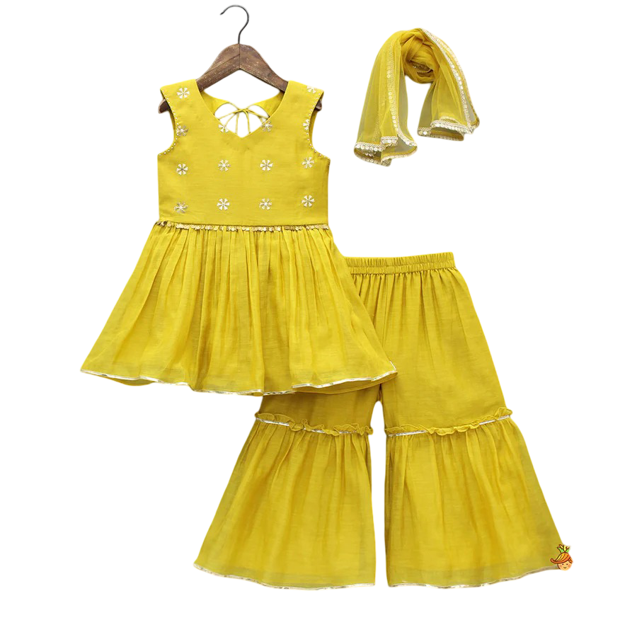 Twinkle Bloom Kurti & Sharara Set with Sheer Net Dupatta