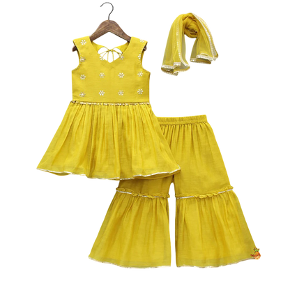 Twinkle Bloom Kurti & Sharara Set with Sheer Net Dupatta